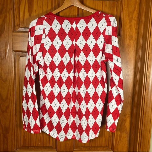 Leveret Women’s Red and White Argyle 100% Cotton Pajama Night Shirt - Picture 6 of 7